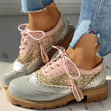 Corashoes Lace-Up Sequins Insert Chunky Heeled Boots