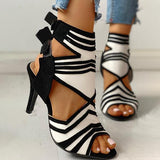 Corashoes Colorblock Striped Peep Toe Thin Heeled Heels