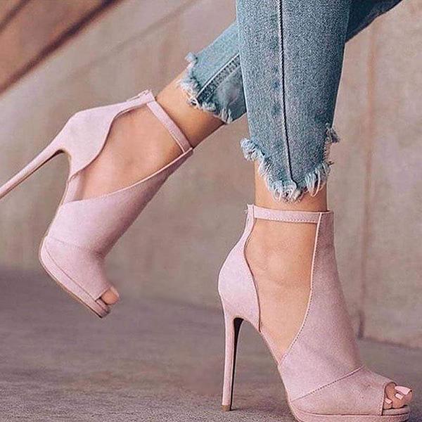 Corashoes Pink Casual Plain Peep Toe Heels